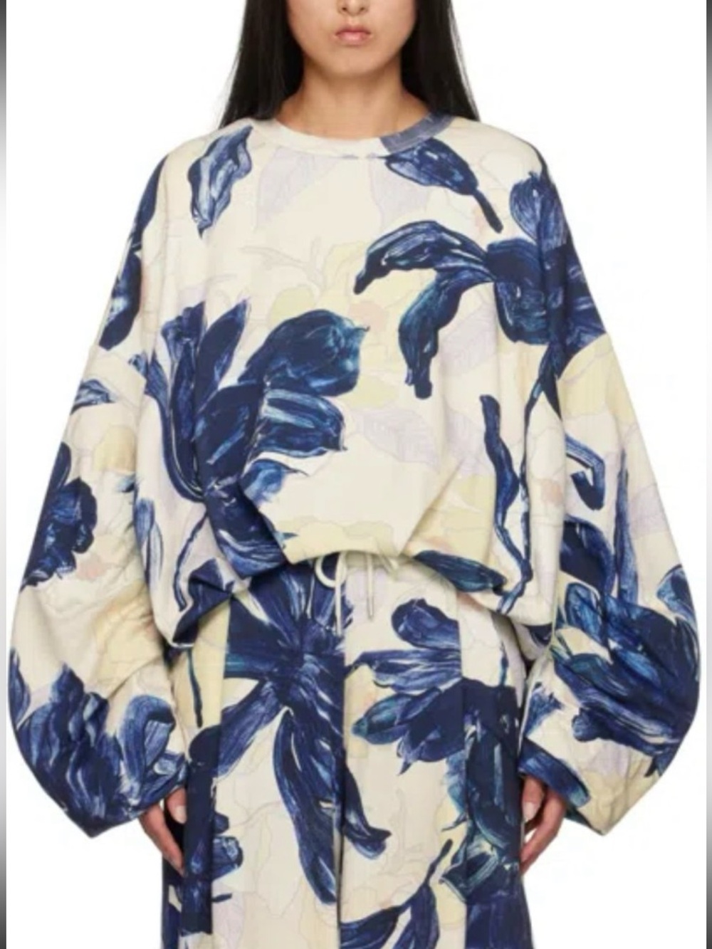Dries Van Noten Hannett floral print balloon crewneck sweater, Size L, NWOT